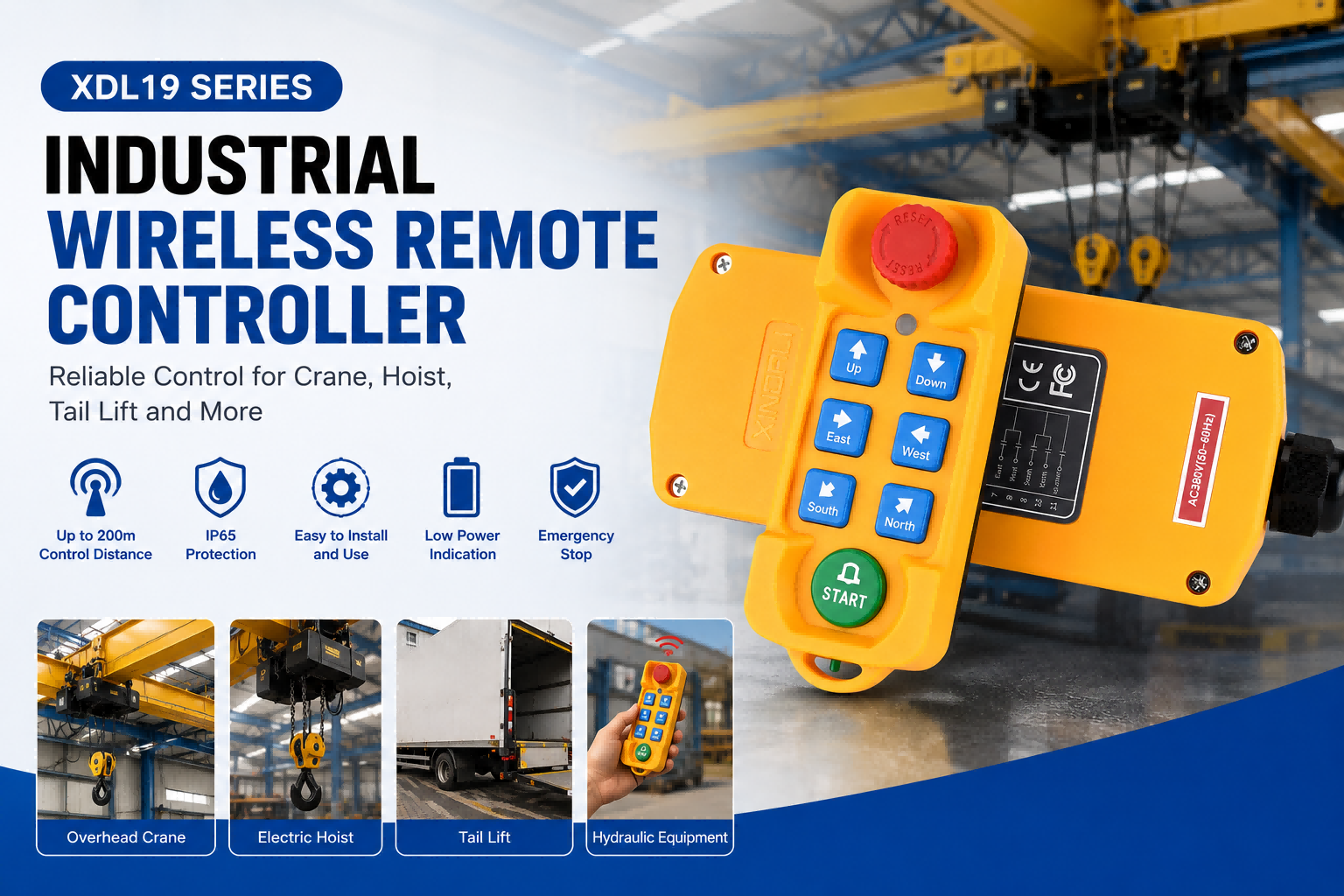 Industrial Wireless Remote Controller for Crane, Hoist and Tail Lift Applications | XDL19 & XCD Series