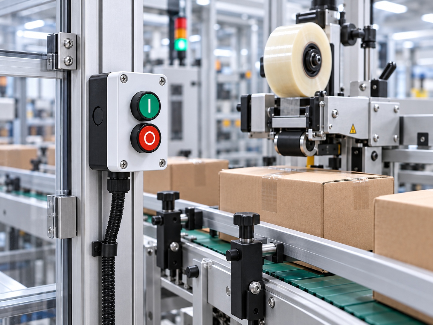 Packaging machine push button control box application