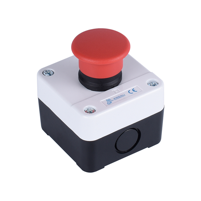Self-Locking Button Switch with Box, Mushroom Head, Red Sign, NO + NC, AC660V, 10A, Emergency Stop