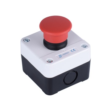 Self-Locking Button Switch with Box, Mushroom Head, Red Sign, NO + NC, AC660V, 10A, Emergency Stop