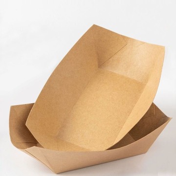 Eco Non-folding Kraft Paper Boat-Style tray Food Container Lunch box French fries Fried chicken Potato French fries Tempura Plate