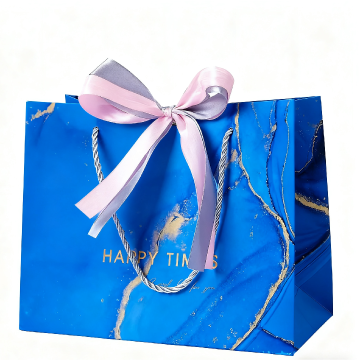 Lipack Luxury Blue Marble Boutique Paper Gift Bag Tie Durable Packaging Wedding Birthday Party Clothing Fur Ribbon