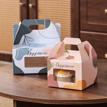 Open Window 4-Inch Birthday Cake Box Wholesale Mousse Cheesecake Box Pastry Baking Packaging Recycled Materials for Food
