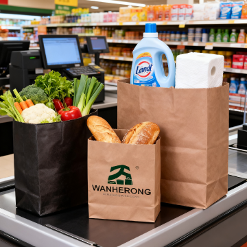 Custom Luxury Brown Kraft Paper Bags White Tableware Pillow Fast Food Restaurant Takeaway Shoppin...