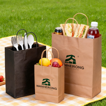 Custom Luxury Brown Kraft Paper Bags White Tableware Pillow Fast Food Restaurant Takeaway Shopping Own Logo Craft Paper Bag