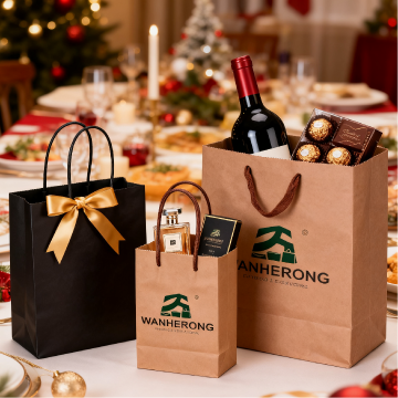 Custom Luxury Brown Kraft Paper Bags White Tableware Pillow Fast Food Restaurant Takeaway Shoppin...