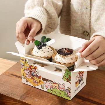 Disposable Red Dessert Cupcake Packaging Box High Bronzing Double-Sided Printing Recycled Kraft Paper Customizable