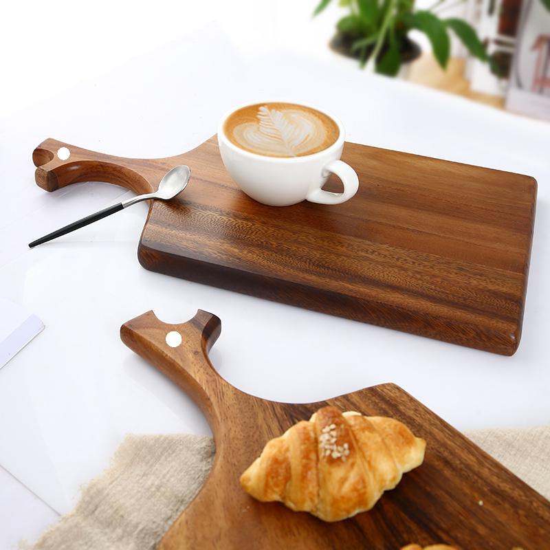 Acacia Wood Pizza Board, Wooden Simple Breakfast Bread Board, Rectangular Tree Branch Handle With Holes For Wall Hanging (6)