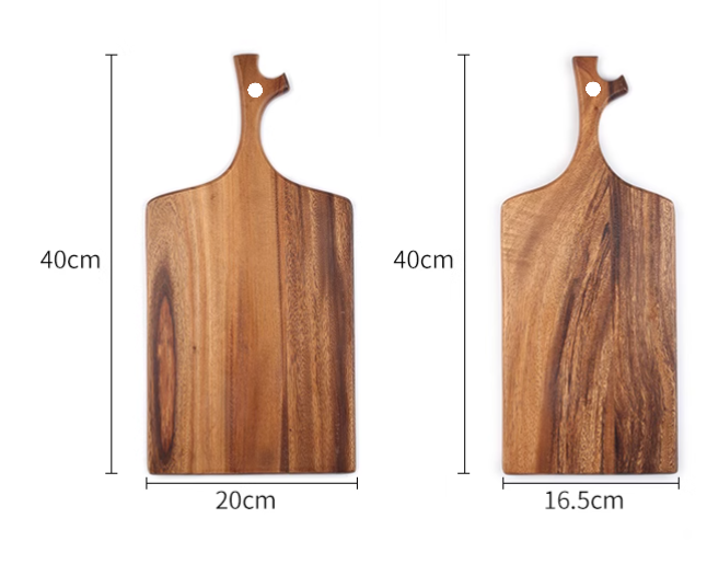 Acacia Wood Pizza Board, Wooden Simple Breakfast Bread Board, Rectangular Tree Branch Handle With Holes For Wall Hanging (6)