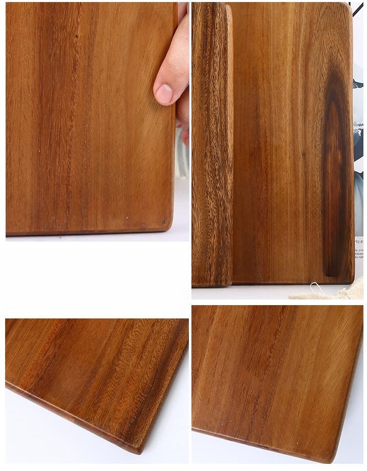 Acacia Wood Pizza Board, Wooden Simple Breakfast Bread Board, Rectangular Tree Branch Handle With Holes For Wall Hanging (8)