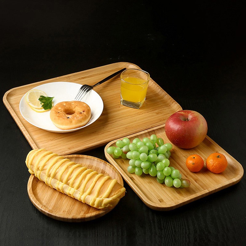 All-bamboo tray round bamboo tray rectangular Japanese tea cup tray wooden barbecue tray household fruit tray solid wood bread tray-1 