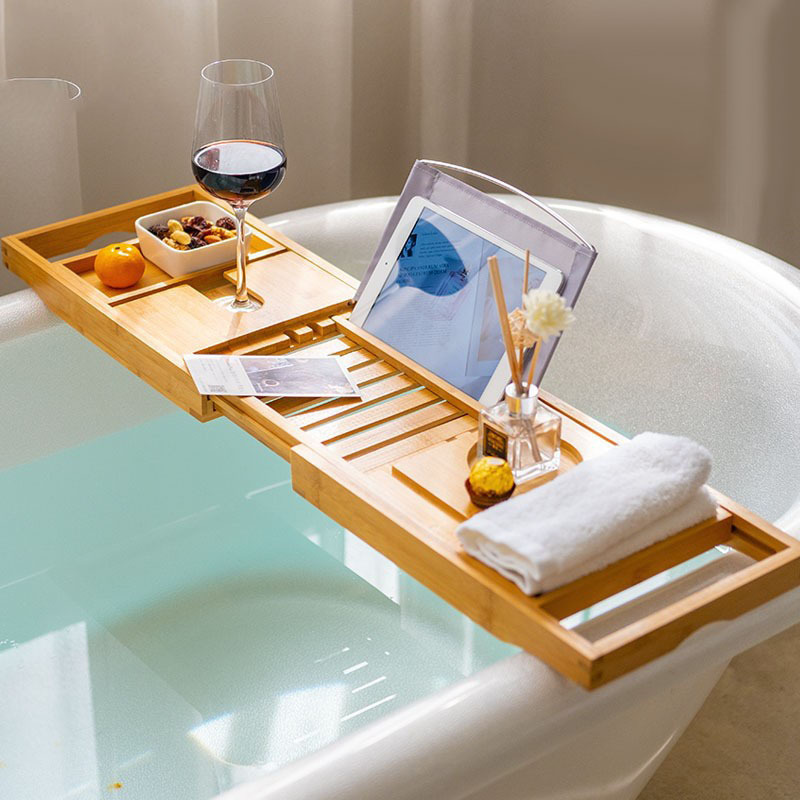 Bamboo Bathtub Rack Bathtub Storage Board Bath Tub Mobile Phone Holder Towel Aromatherapy Lotion Multifunctional Storage Tray (5)