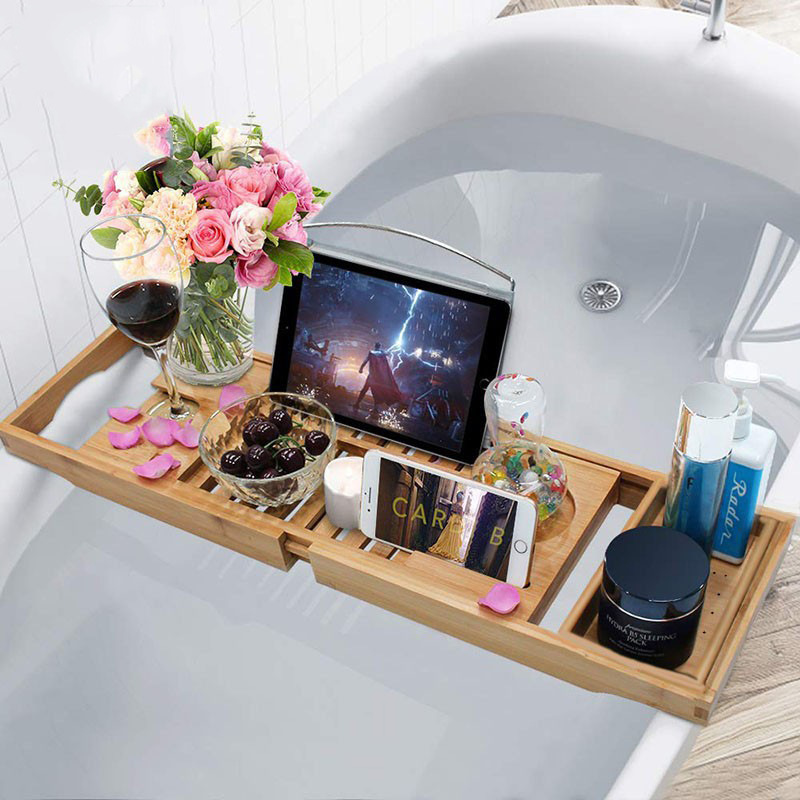 Bamboo Bathtub Rack Bathtub Storage Board Bath Tub Mobile Phone Holder Towel Aromatherapy Lotion Multifunctional Storage Tray (7)
