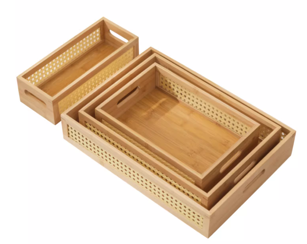 Cesto de armazenamento em bambu trançado, ideal para mesa de chá, armário de TV, imitação de videira japonesa, cesto para lanches, caixa para guardar conjunto de chá (7)