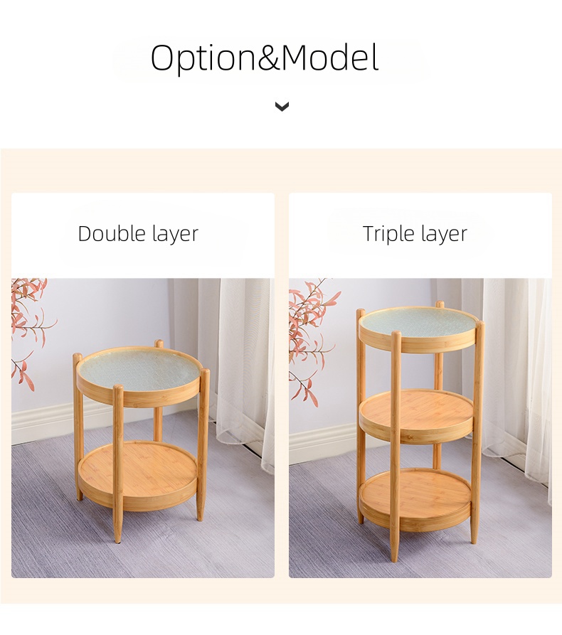 Double-layer storage rack floor-standing multi-layer sofa rack balcony flower rack side table movable bamboo side cabinet wooden (11)