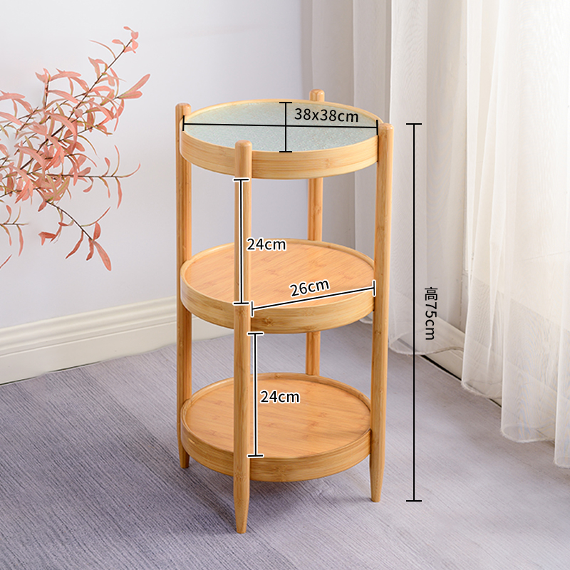 Double-layer storage rack floor-standing multi-layer sofa rack balcony flower rack side table movable bamboo side cabinet wooden (13)