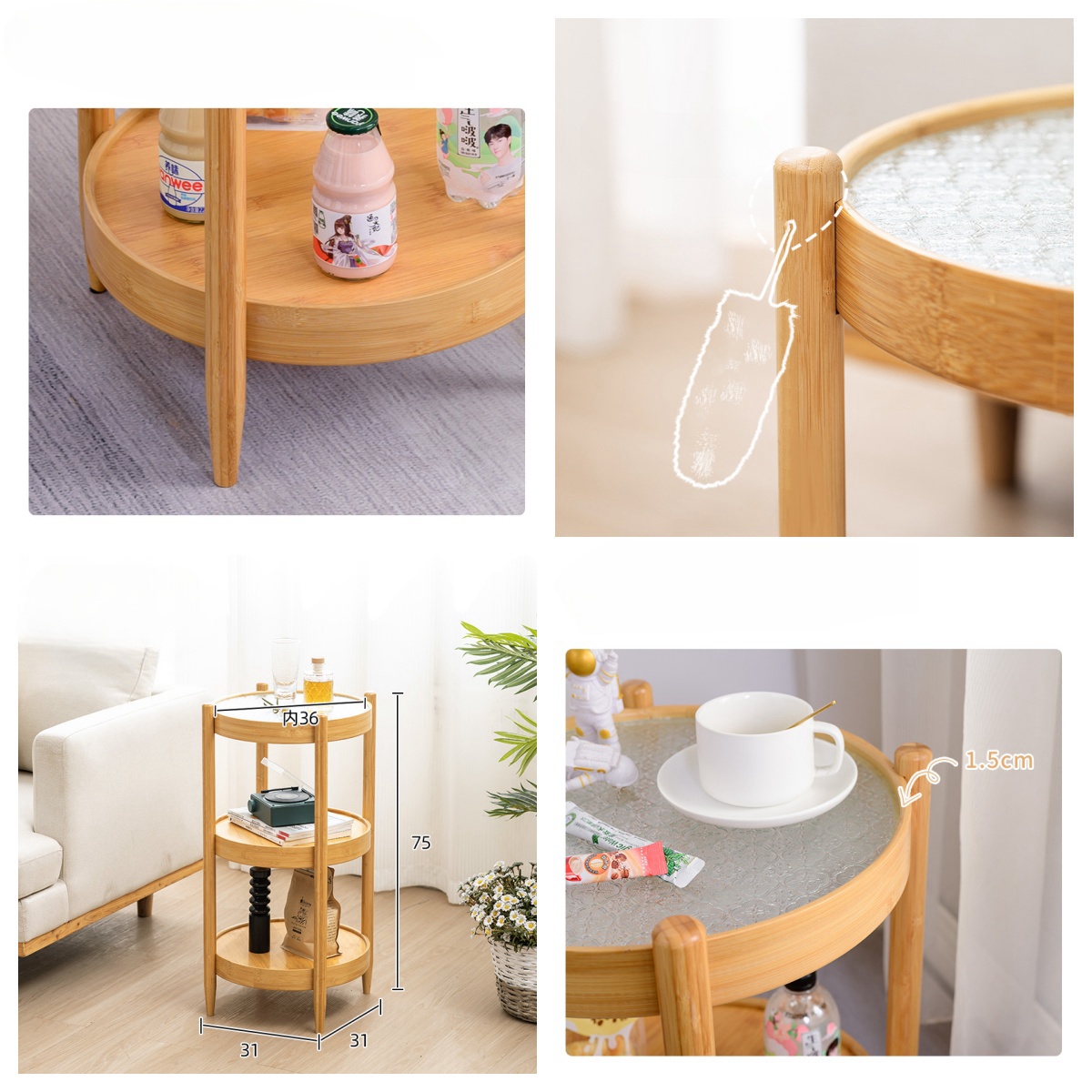 Double-layer storage rack floor-standing multi-layer sofa rack balcony flower rack side table movable bamboo side cabinet wooden s (10)