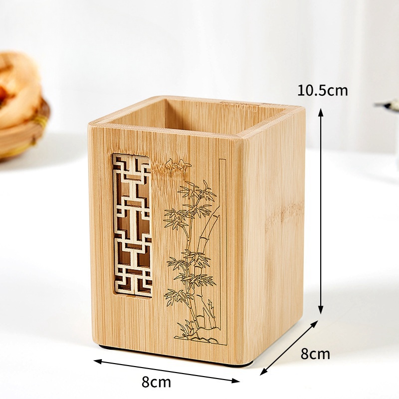 Light Luxury High-Grade Bamboo Pen Holder Student Personalized Learning Supplies Commercial Gifts Office Desktop Creative Storage Box Custo (4)