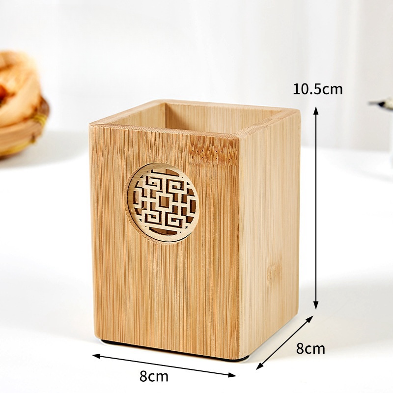 Light Luxury High-Grade Bamboo Pen Holder Student Personalized Learning Supplies Commercial Gifts Office Desktop Creative Storage Box Custo (5)