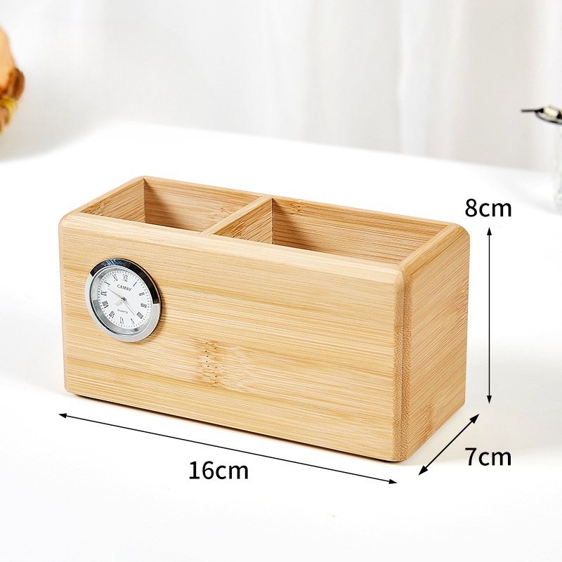 Light Luxury High-Grade Bamboo Pen Holder Student Personalized Learning Supplies Commercial Gifts Office Desktop Creative Storage Box Custo
