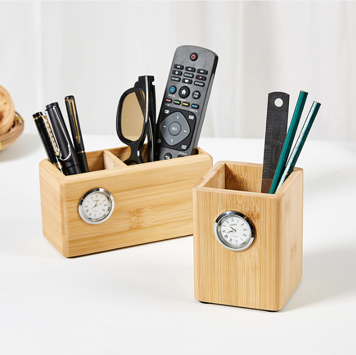 Light Luxury High-Grade Bamboo Pen Holder Student Personalized Learning Supplies Commercial Gifts Office Desktop Creative Storage Box Custom (1)