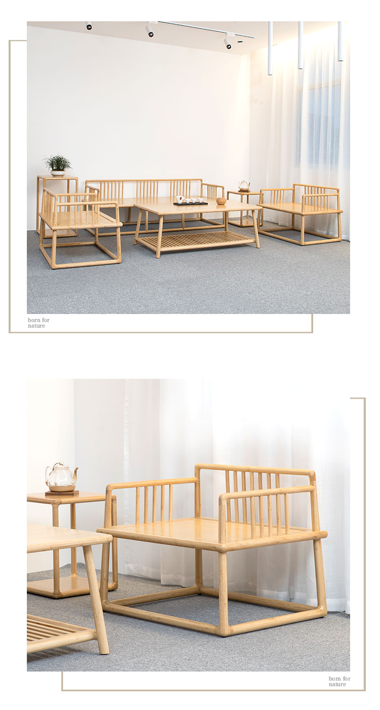 Long sofa single sofa long coffee table bamboo wood mortise and tenon Chinese style three-seat sofa bench long coffee table-1 (1)