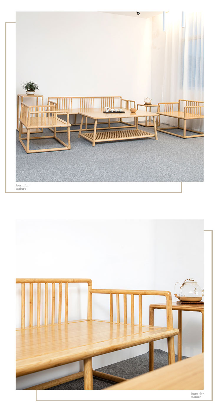 Long sofa single sofa long coffee table bamboo wood mortise and tenon Chinese style three-seat sofa bench long coffee table-1 (3)