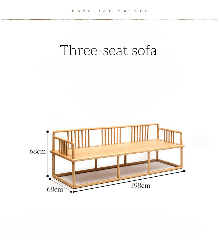 Long sofa single sofa long coffee table bamboo wood mortise and tenon Chinese style three-seat sofa bench long coffee table-1 (5)