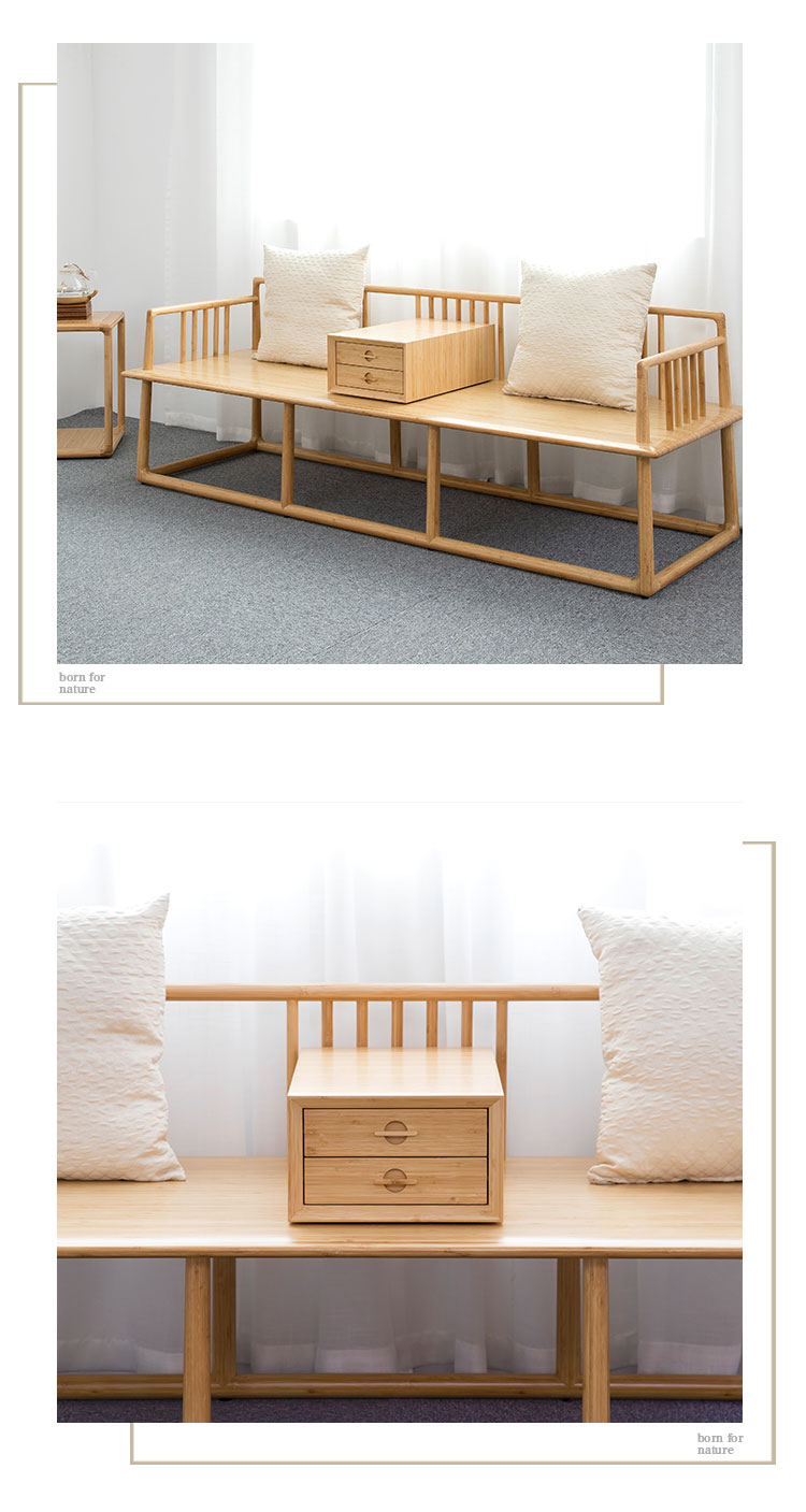 Long sofa single sofa long coffee table bamboo wood mortise and tenon Chinese style three-seat sofa bench long coffee table-1 (6)