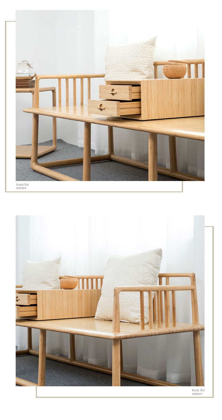 Long sofa single sofa long coffee table bamboo wood mortise and tenon Chinese style three-seat sofa bench long coffee table-1 (7)