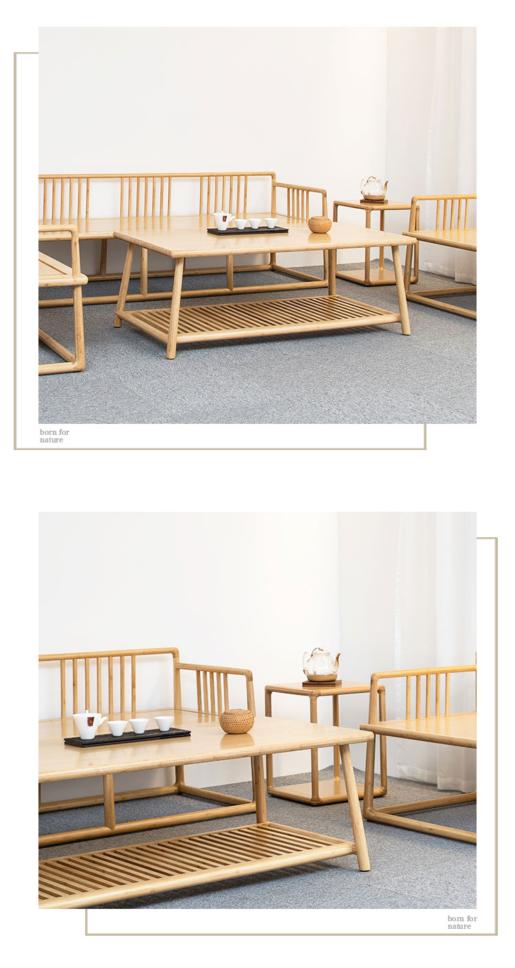 Long sofa single sofa long coffee table bamboo wood mortise and tenon Chinese style three-seat sofa bench long coffee table-1 (8)