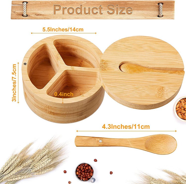 Multi-Grid Bamboo Salt Jar Seasoning Box Kitchen Seasoning Storage With Lid And Spoon Simple Multi-Functional Fashion Jar (8)