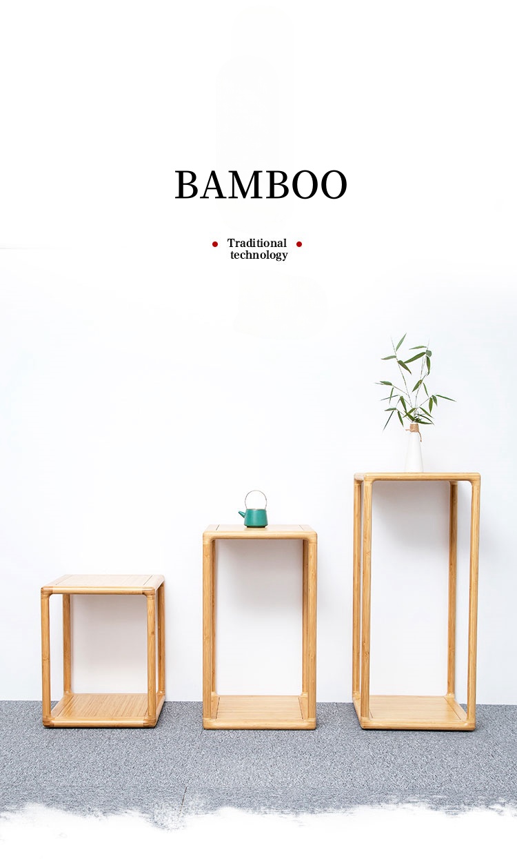 Suporte para flores Nanzhu em madeira de bambu, feito à mão, com encaixe de espiga e rabo de andorinha, cantos arredondados, estilo chinês, para chão, varanda interna, madeira maciça (1)
