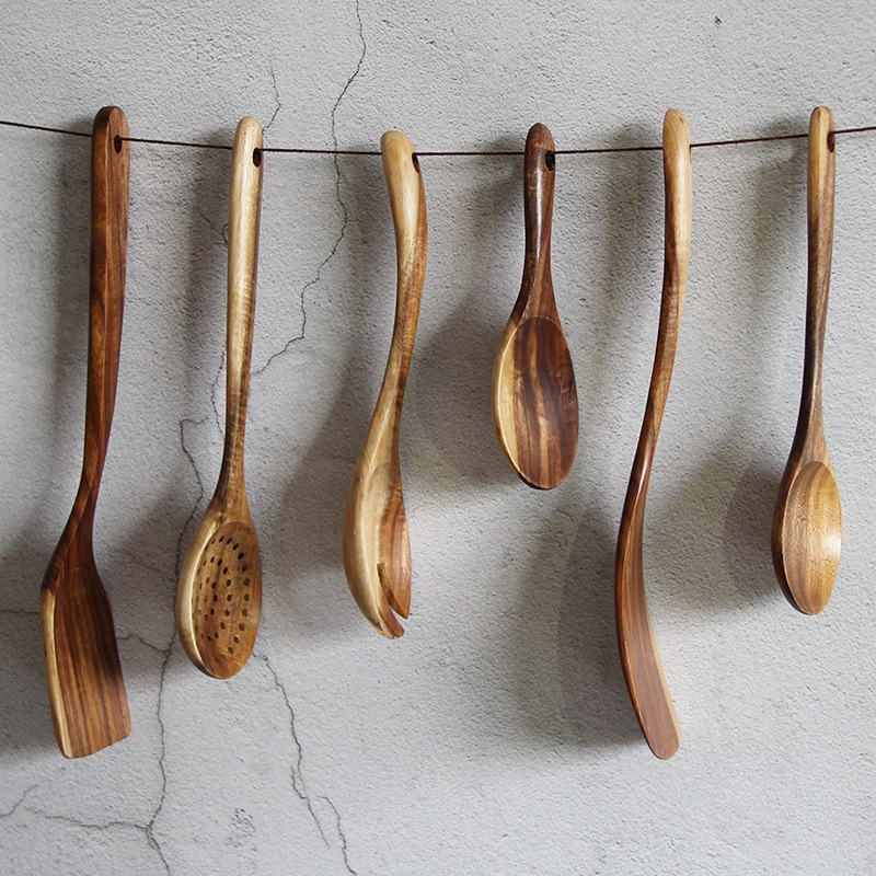 Natural Solid Wood Non Stick Pan Special Frying Pan Shovel Wooden Shovel Wooden Spoon Soup Spoon Wooden Cooking Utensils (8)