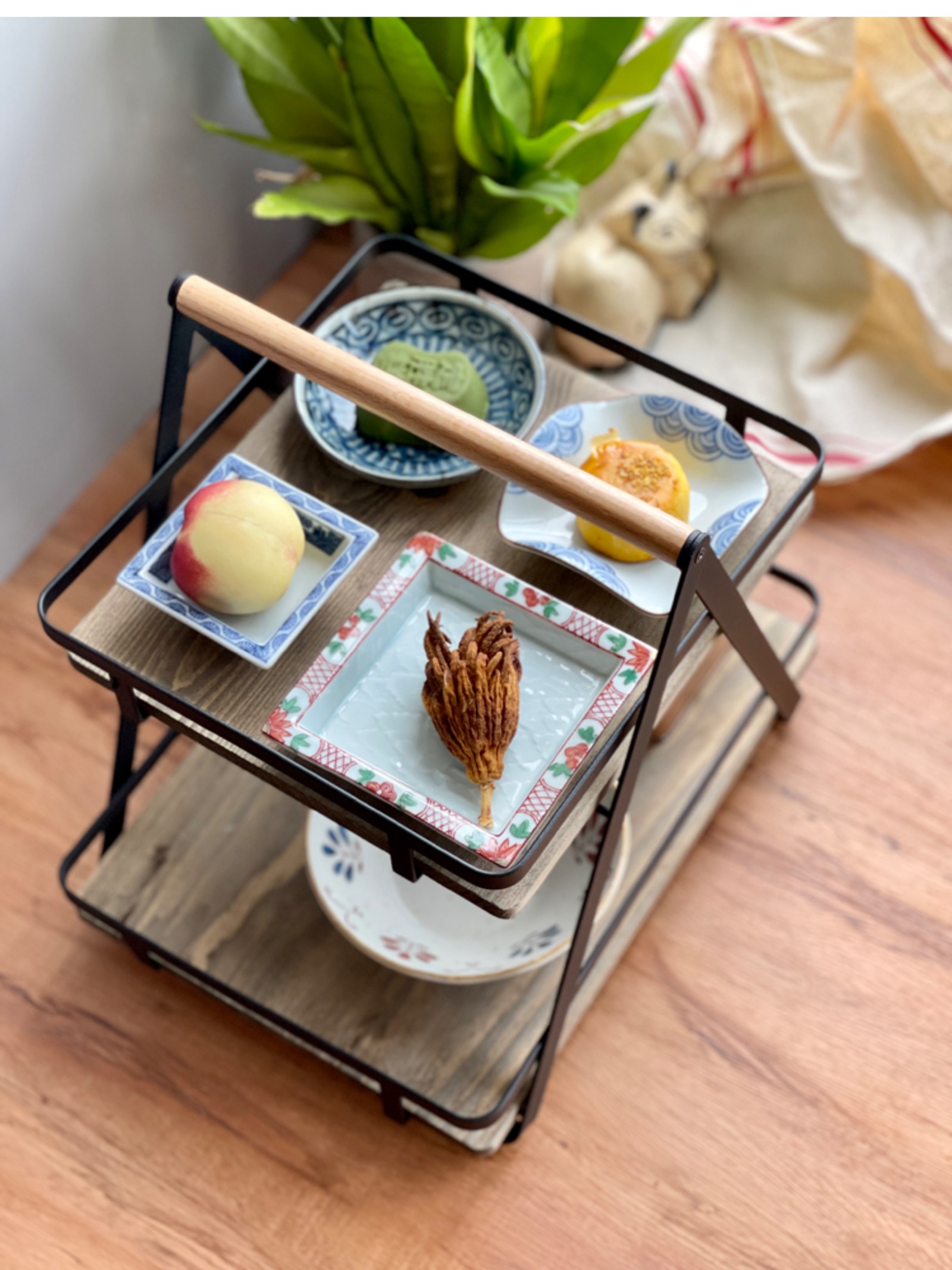 Old Wooden Tray, Household Fruit Tray, Serving, Double-Layer Storage Rack, Afternoon Refreshment Rack, Display Rack, Display Rack (6)