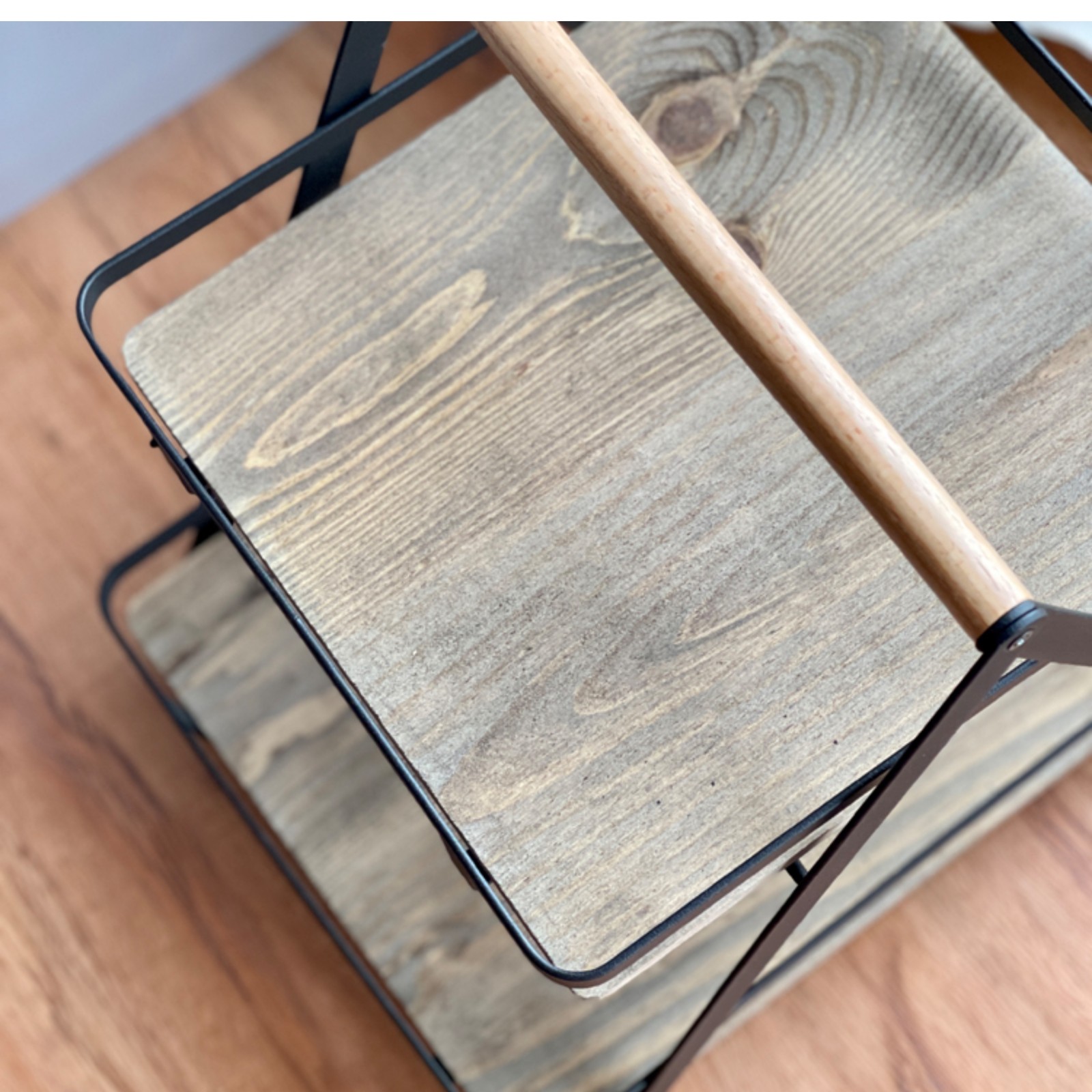 Old Wooden Tray, Household Fruit Tray, Serving, Double-Layer Storage Rack, Afternoon Refreshment Rack, Display Rack, Display Rack (7)