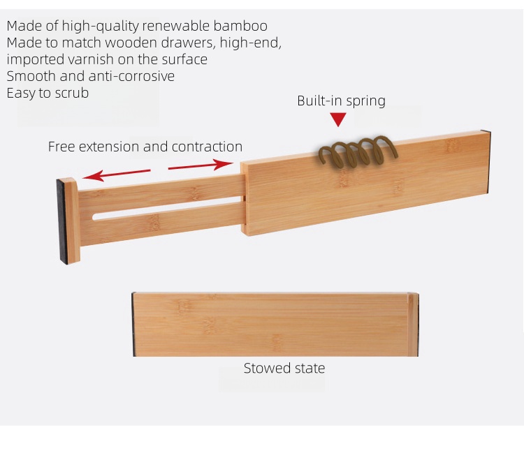 Solid Wood Drawer Retractable Partitions Household Kitchen Bamboo Dividers Furniture Storage And Organization Partitions Wholesale (23)