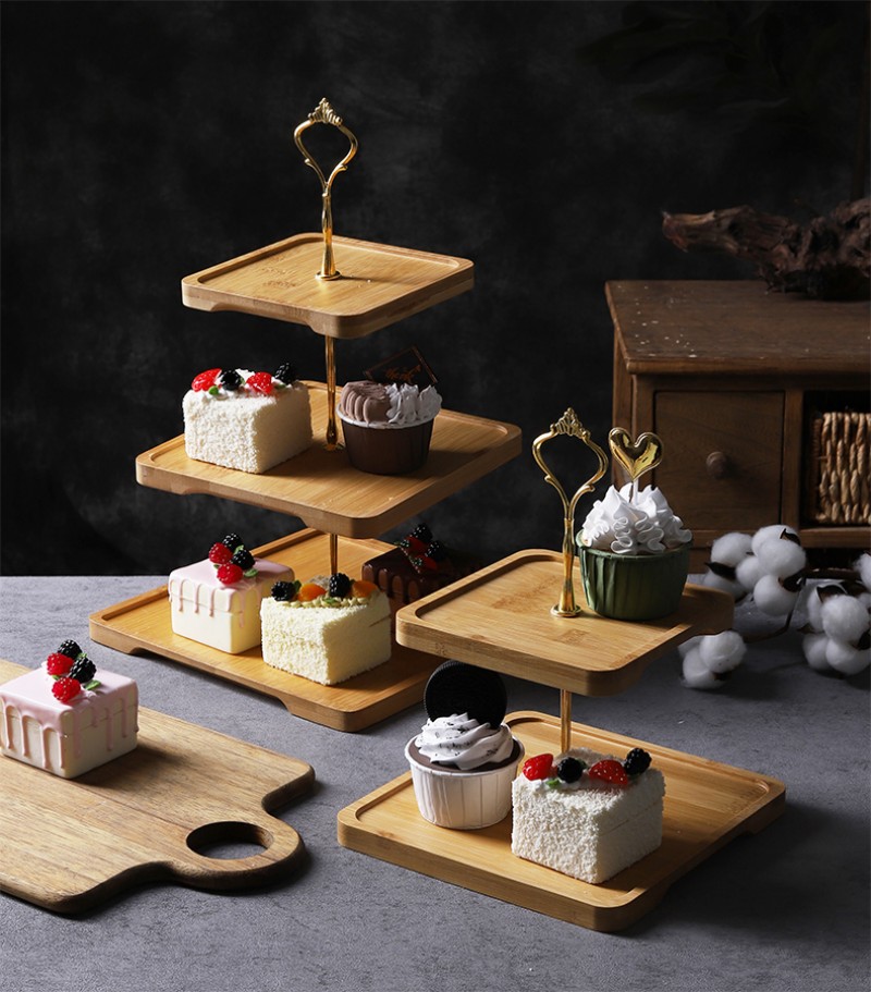 Solid Wood Fruit Plate Household Double-Layer Cake Stand Snack Stand Dessert Table Commercial Display Stand (11)
