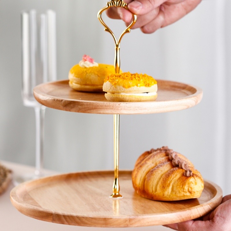 Solid Wood Fruit Plate Household Double-Layer Cake Stand Snack Stand Dessert Table Commercial Display Stand (9)