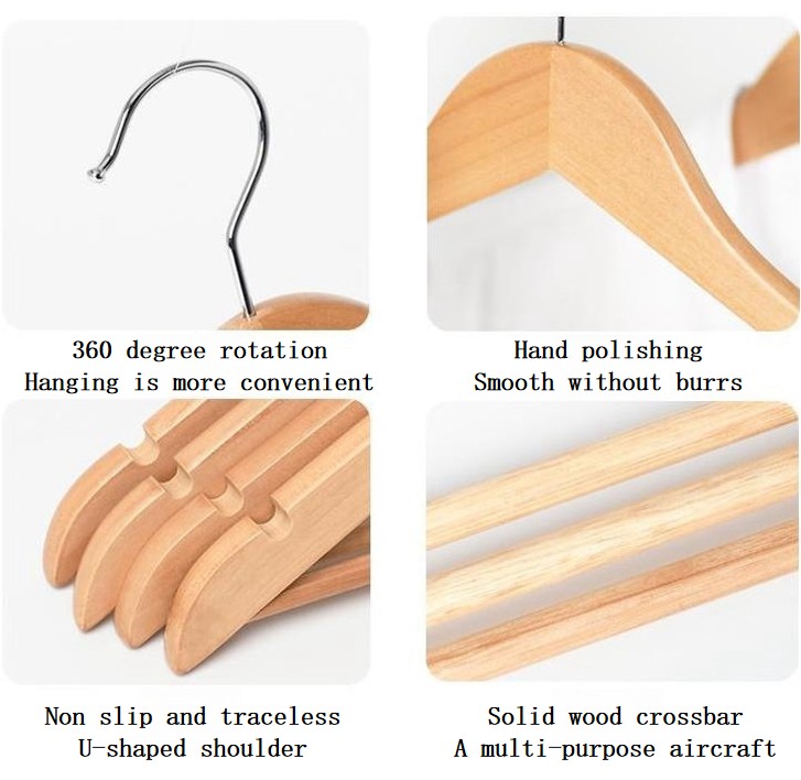 Solid Wood Hanger Anti slip Wooden Adult Hanger Dormitory Household Wooden Hanger Clothes Hanger with Rod Clothing Support Customization (7)