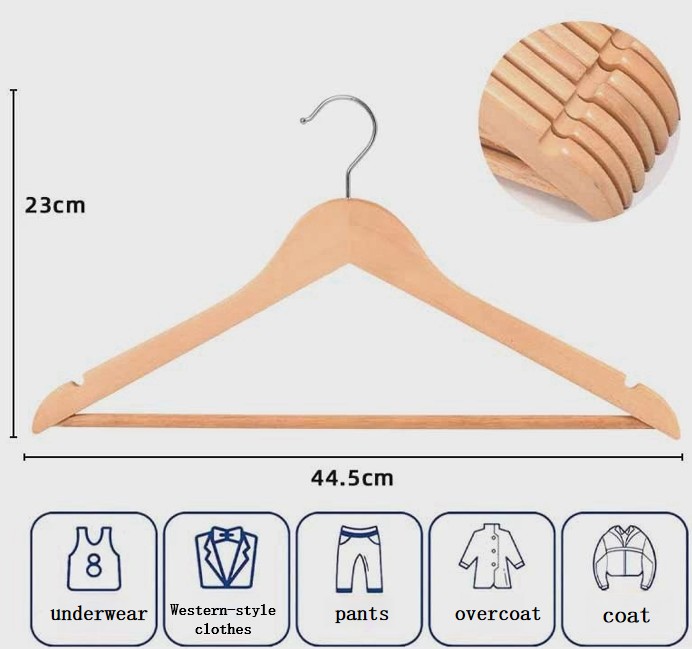 Solid Wood Hanger Anti slip Wooden Adult Hanger Dormitory Household Wooden Hanger Clothes Hanger with Rod Clothing Support Customization (8)