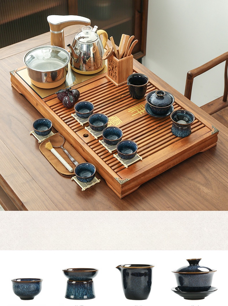 Tea Kung Fu Tea Set Light Luxury High-End Home Office Living Room Solid Wood Tea Tray Automatic One Tea Table-1 (2)