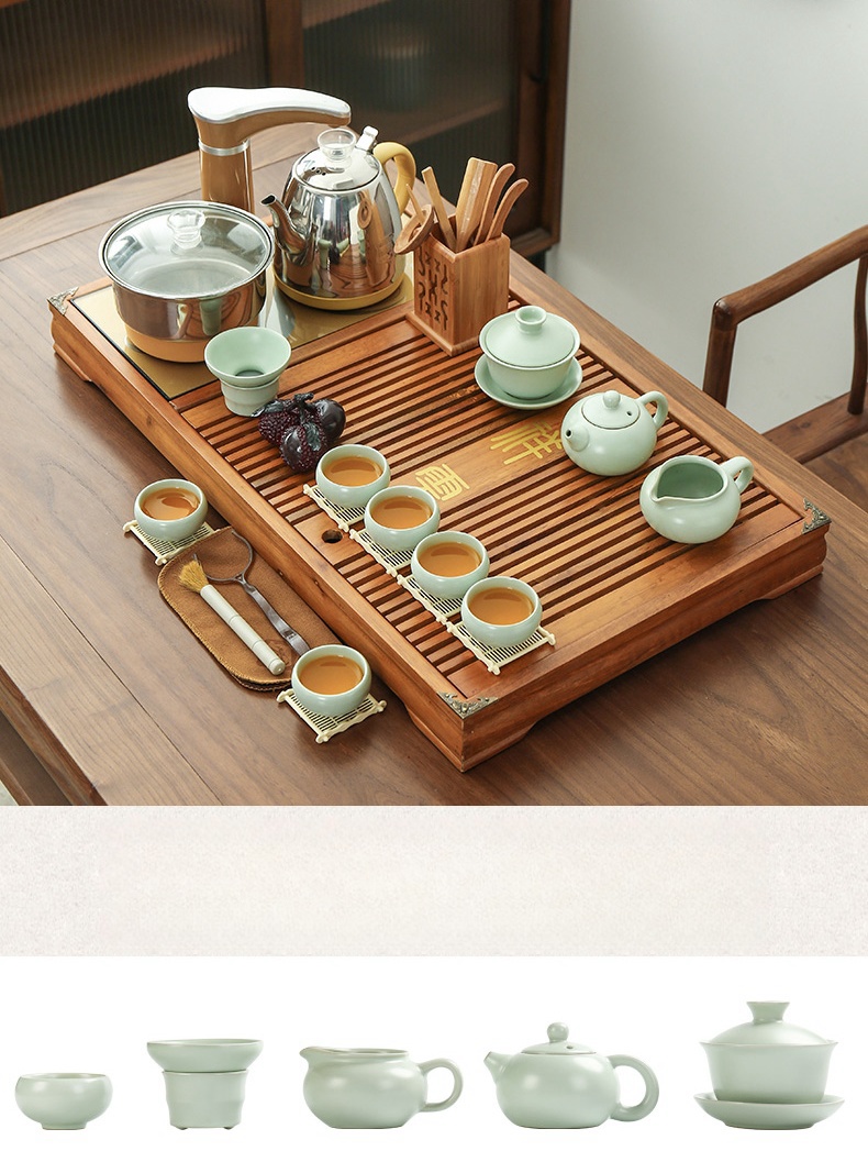 Tea Kung Fu Tea Set Light Luxury High-End Home Office Living Room Solid Wood Tea Tray Automatic One Tea Table-1 (3)