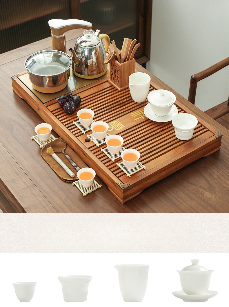 Tea Kung Fu Tea Set Light Luxury High-End Home Office Living Room Solid Wood Tea Tray Automatic One Tea Table-1 (4)
