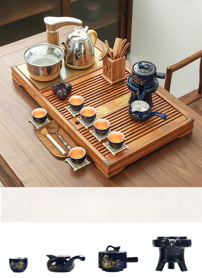 Tea Kung Fu Tea Set Light Luxury High-End Home Office Living Room Solid Wood Tea Tray Automatic One Tea Table-1 (5)