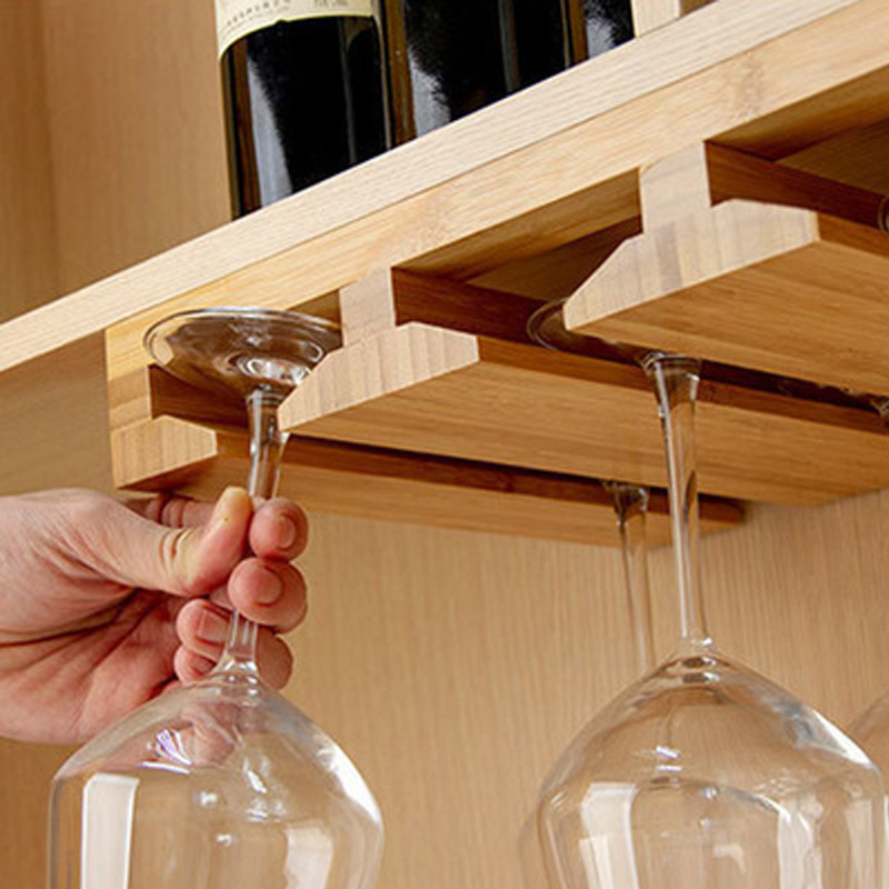 Under Cabinet Wine Glass Rack Bamboo Stemware Rack Home Kitchen Wine Glass Display Rack Bar Restaurant Measuring Wine Glass Stand (6)