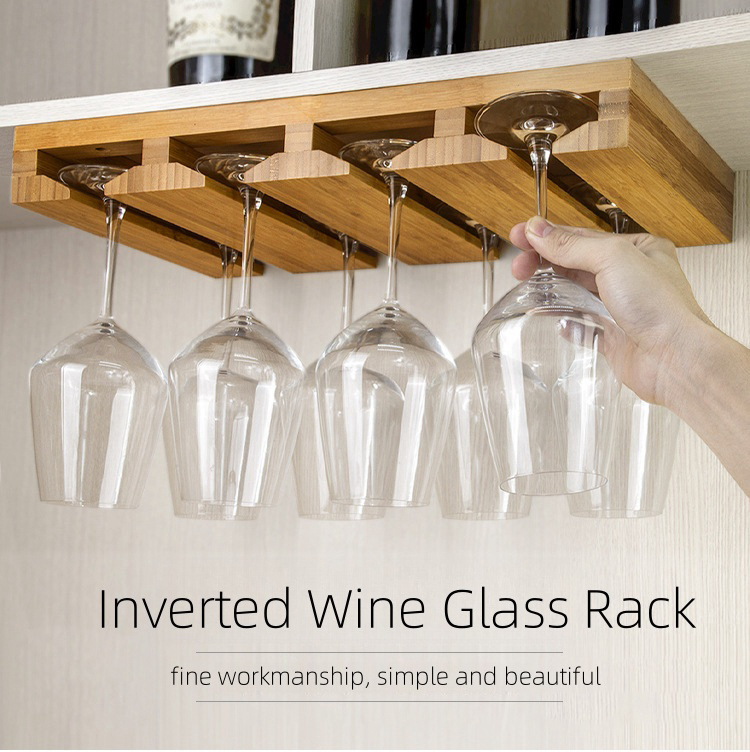 Under Cabinet Wine Glass Rack Bamboo Stemware Rack Home Kitchen Wine Glass Display Rack Bar Restaurant Measuring Wine Glass Stand (7)