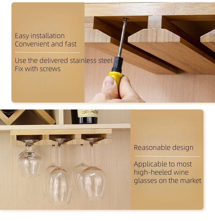 Under Cabinet Wine Glass Rack Bamboo Stemware Rack Home Kitchen Wine Glass Display Rack Bar Restaurant Measuring Wine Glass Stand (8)