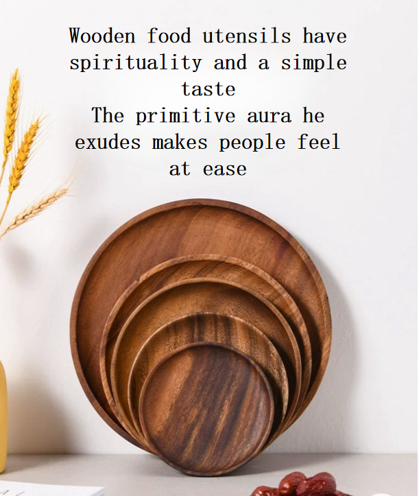 Acacia Wood Fruit Plate-Solid Wood Round Plate-Dish Tray (6)
