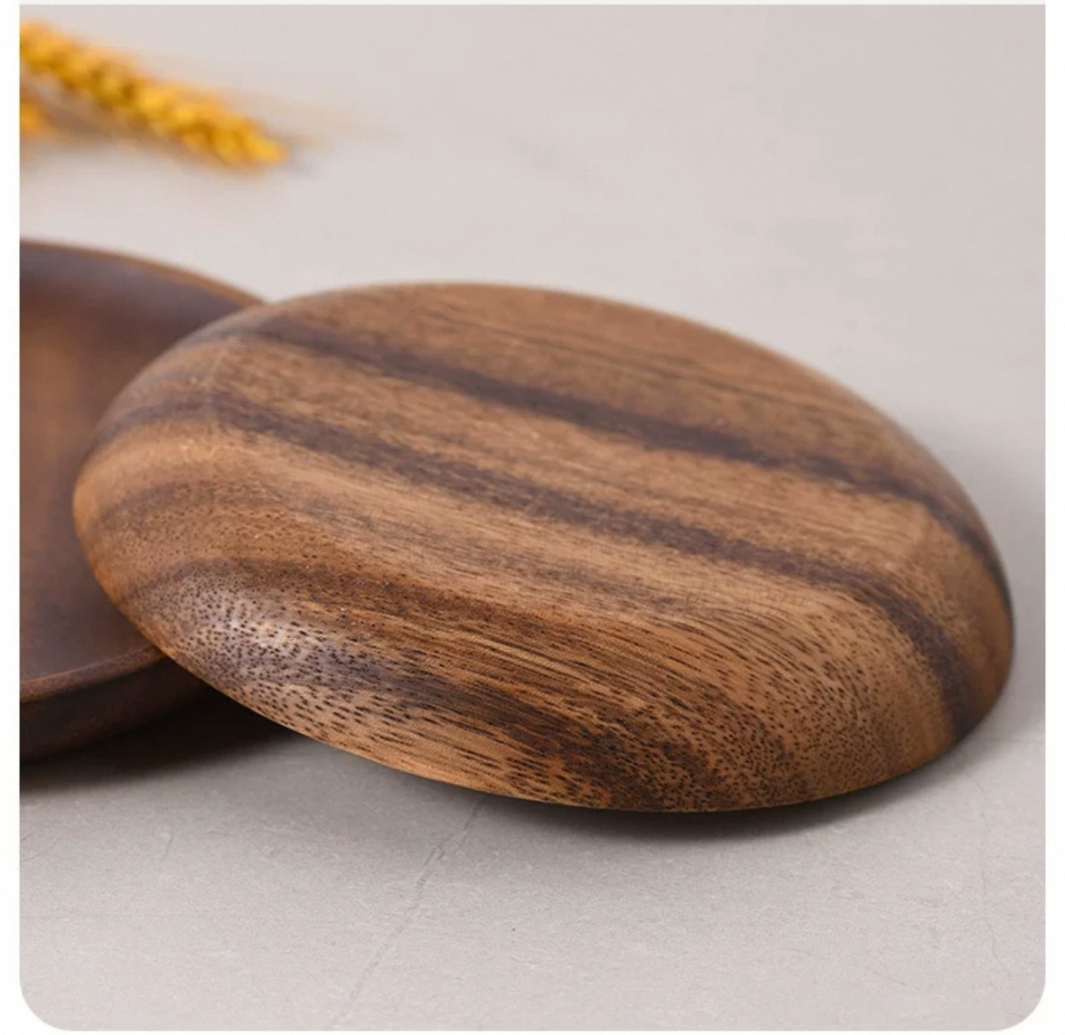 Acacia Wood Fruit Plate-Solid Wood Round Plate-Dish Tray (7)